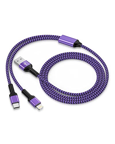 Multi Charger Cable, Lightning and USB C 2 in 1 Charging Cable for iPhone - color: Purple