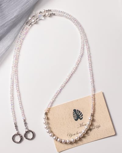 Phone Chain Crossbody Pearl Strap,Pearl Beaded Chain Shoulder Crossbody Lanyard with Phone Tether Patches Compatible with Most Phones Bag Purse - color: N