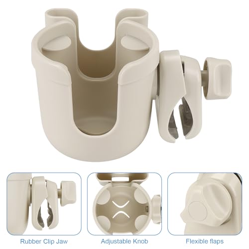 Accmor Stroller Cup Holder with Phone Holder, Bike Cup Holder, Universal Cup Holder for Uppababy Nuna Strollers, 2-in-1 Drinks Holder for Walker, Wheelchair, Scooter - color: All Off White