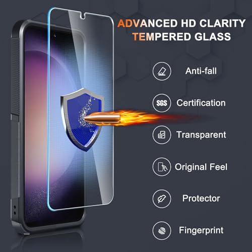 for Samsung Galaxy S24 FE Case, Full Body Heavy Duty Cover, Black Matte | Rugged Shockproof Protective Case,with Tempered Glass Screen Protector + Camera Lens Cover + Wrist Lanyard Strap - color: Black Matte