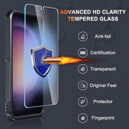 for Samsung Galaxy S24 FE Case, Full Body Heavy Duty Cover, Black Matte | Rugged Shockproof Protective Case,with Tempered Glass Screen Protector + Camera Lens Cover + Wrist Lanyard Strap - color: Black Matte
