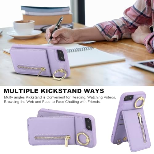 Crossbody Wallet Case for iPhone 7/8/SE 2020/SE 2022, with Card Slots Zipper Pocket Case, Flip Folio Purse RFID Blocking with Ring Kickstand Detachable Strap-Purple - color: Purple, size: iPhone 7/8/SE 2020/SE 2022 (4.7")