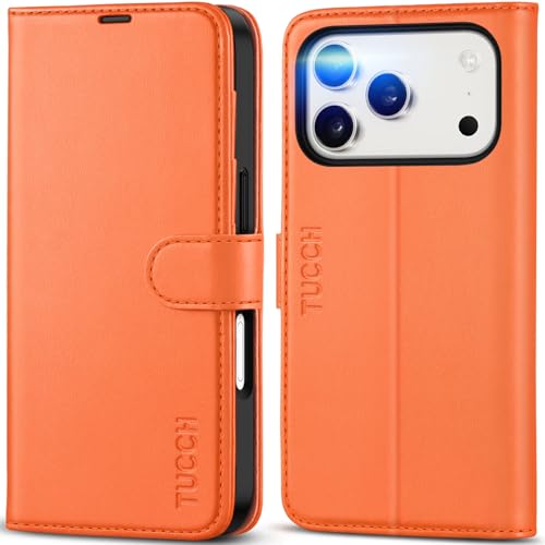 TUCCH Wallet Case for iPhone 17 Pro (6.3") 2025, 4 Card Slots, Orange | RFID Blocking, Viewing Stand, Shockproof TPU Shell, PU Leather, Magnetic Closure, Protective Folio Flip Cover - color: Orange