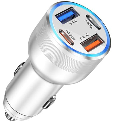 USB C Car Charger, 4 Port 65W Super Fast Charging Cigarette Lighter Adapter - color: Silver, size: 1-Pack