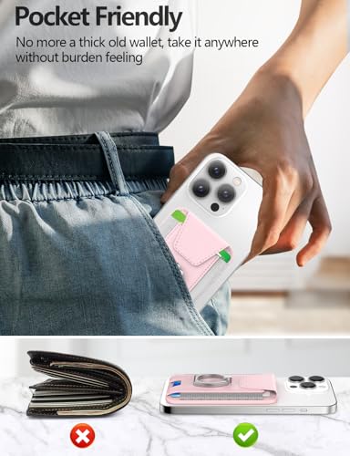 for Magsafe Wallet with Grip; 6-Card Holder; Stronger Magnetic Phone Wallet - color: Soft Blush Pink