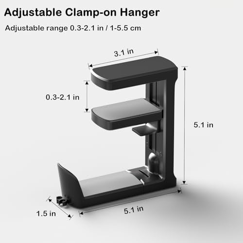 Headphone Hook - Adjustable Clamp-on Headphone Holder (Black_2 Pack) - color: Black_2 Pack