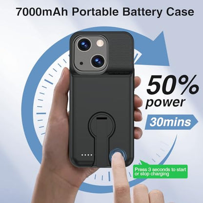 GIN FOXI Battery Case for iPhone 15/15 Pro, Rechargeable Charging Case with Stand 7000mAh Ultra-Slim Anti-Fall Protection Extended Battery Pack Juice Box for iPhone 15/15 Pro 6.1" Black - size: for 15/15 Pro