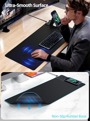 Mouse Pad with Magnetic Wireless Charging & Adjustable Phone Stand - color: Black-Magnetic Stand-27.5"x11.8"-Right