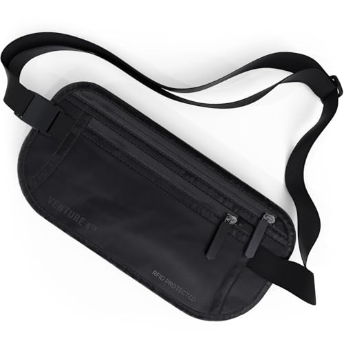 VENTURE 4TH Travel Money Belt, RFID Blocking Passport Holder - Sleek Black - color: Sleek Black
