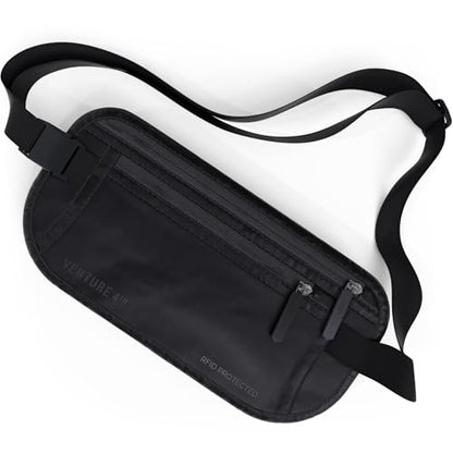 VENTURE 4TH Travel Money Belt, RFID Blocking Passport Holder - Sleek Black - color: Sleek Black