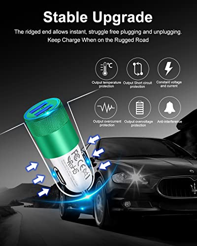 Car Charger [2Pack/3.4a] Fast Charge Dual Port USB Cargador Lighter Adapter - color: Green