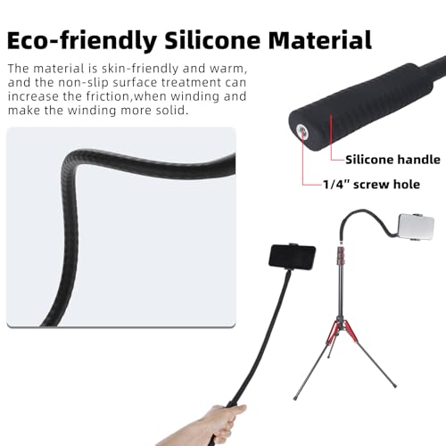 Portable Flexible Phone Holder with Handle for Treadmill, Spin Bike, Stroller, Tripod, Shopping Cart, Desk, Logitech Webcam, 23.6" / 60cm Long Arm Gooseneck Phone Mount for 4.7”- 7" Cell Phones