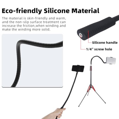 Portable Flexible Phone Holder with Handle for Treadmill, Spin Bike, Stroller, Tripod, Shopping Cart, Desk, Logitech Webcam, 23.6" / 60cm Long Arm Gooseneck Phone Mount for 4.7”- 7" Cell Phones