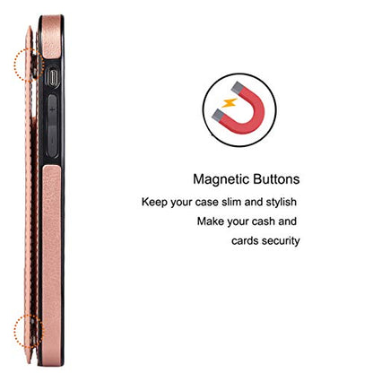 Wallet Case Compatible with iPhone 16 6.1”, Slim Protective Case with Card Holder,Premium PU Leather Kickstand Card Slots Case with Double Magnetic Clasp-Rose Gold - color: Rosegold-F, size: iphone 16 6.1"