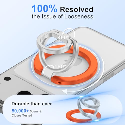 Magnetic Phone Ring Holder for MagSafe, 360° Rotation Cell Phone Grip Stand - color: orange