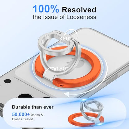 Magnetic Phone Ring Holder for MagSafe, 360° Rotation Cell Phone Grip Stand - color: orange
