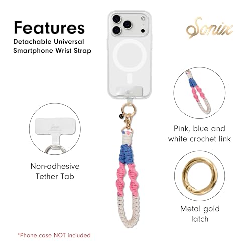 Sonix Phone Wristlet - Detachable Universal Smartphone Wrist Strap, Hands-Free Lanyard Cellphone Bracelet with Tether Tab - color: Crochet Twist - Pink