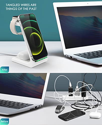 3 in 1 Wireless Charging Station, 2026 Upgraded Fast Desk Charger Station for iPhone 17 16 15 14 13 12 Pro Max Plus, Charger Stand for Apple Watch 11 10 9 8 7 6 5 4 3 2 Ultra SE, Airpods 4 3 2 Pro - color: A-White