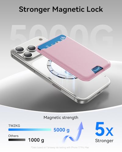 TWZKG for MagSafe Wallet, 3 Cards Holder, Slim Magnetic Phone Wallet for iPhone 17/16/15/14/13/12 Pro Max Plus Air Series,RFID Blocking Vegan Leather,Pink - color: Pink