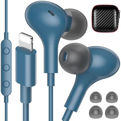 iMangoo for Apple MFi-Certified Soft Headphones for Lightning Wired Earbuds - color: Lake Blue