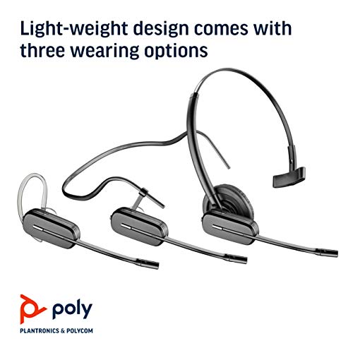 Plantronics - CS540 Wireless DECT Headset (Poly) - Single Ear (Mono) Convertible (3 Wearing Styles) - Connects to Desk Phone - Noise Canceling Microphone