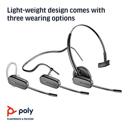 Plantronics - CS540 Wireless DECT Headset (Poly) - Single Ear (Mono) Convertible (3 Wearing Styles) - Connects to Desk Phone - Noise Canceling Microphone