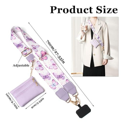Phone Strap with Zippered Pouch, Clip and Go Strap for Phone with Wallet Crossbody, Adjustable Crossbody Phone Strap-1 - color: Bow Black