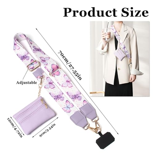 Phone Strap with Zippered Pouch, Clip and Go Strap for Phone with Wallet Crossbody, Adjustable Crossbody Phone Strap-1 - color: Bow Red