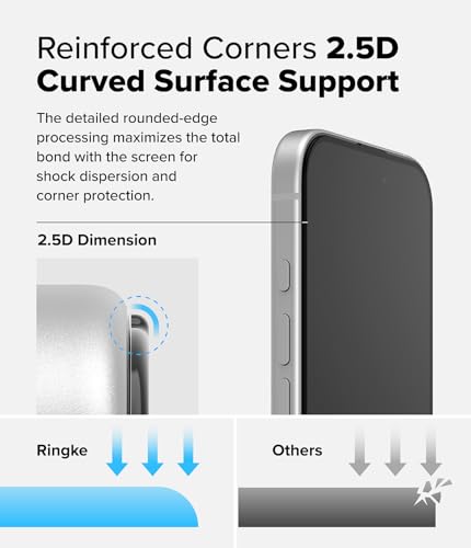 Ringke for iPhone 16/15 Screen Protector [Easy Slide, 2 Pack] | Easy Installation with Alignment Tool, Case Friendly Premium 9H Hardness Tempered Glass - size: iPhone 16 & 15