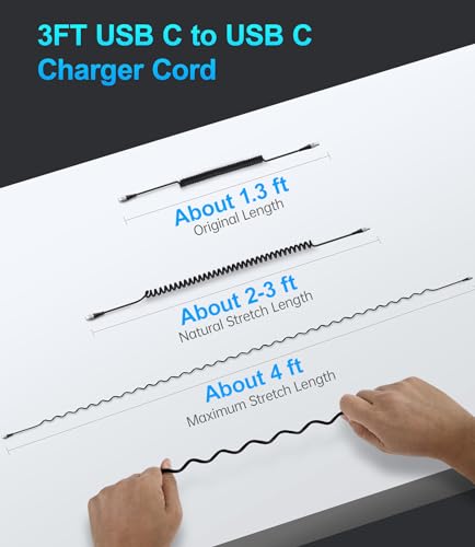 USB C Cable 3A Fast Charging 5FT Coiled USBC to USBC Charger Cable for Car - color: Silver, size: 5FT, style: USB C to USB C