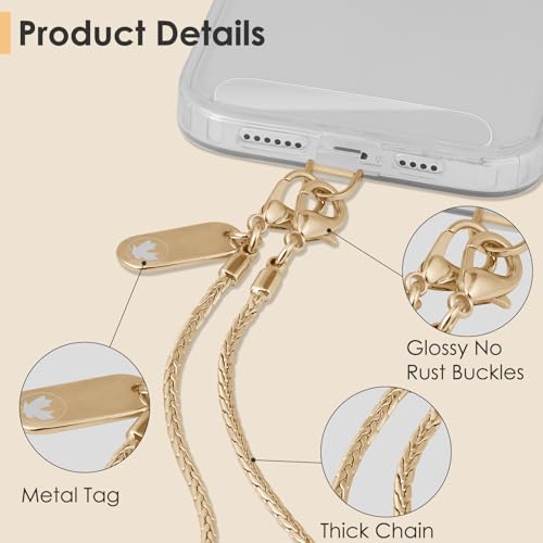 Metal Phone Lanyard Crossbody,Anti-Theft Phone Strap For Women - color: Gold, size: Long