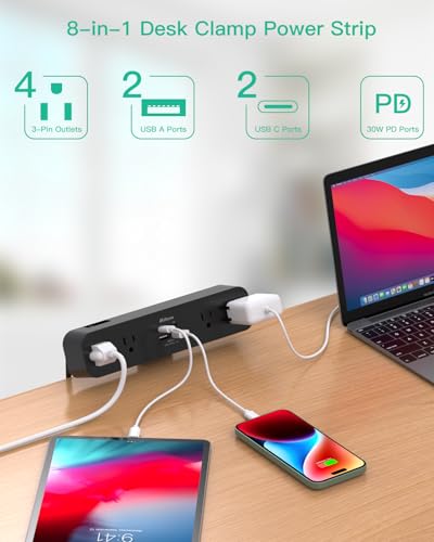 Mifaso PD30W Desk Clamp Power Strip, Surge Protector, Fast Charging Station - color: Black, size: PD30W
