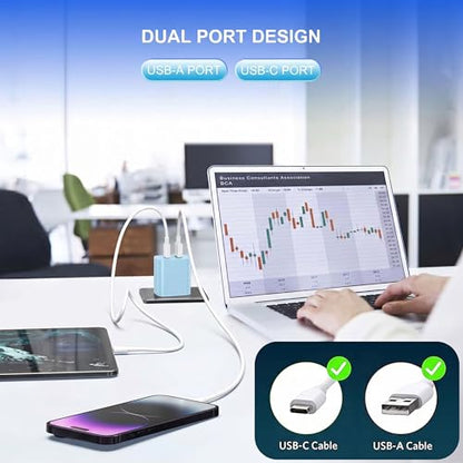 4 Pack USB C Charger Block,20W USB-C & USB-A Port Charger，for i Phone 17/16/15/14/13/12/11/X/8, i Pad and More，Blue - color: 4p blue
