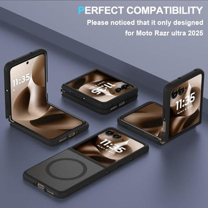 Case for Motorola Razr Ultra 2025/Razr Ultra 2026 Magnetic Cover Phone Case,Slim-Fit Hard PC Bumper Shockproof Silicone Protective Cases,Black - color: Magnetic Black-Motorola Razr Ultra 2025/2026