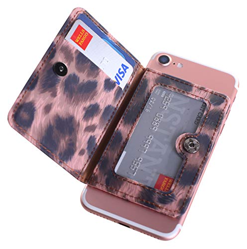 CheapSunday ID Card Holder for Back of Phone Leather Phone Wallet Stick On with Stand Flip Waterproof Leather Adhesive Wallet for Most Cellphones (Leopard Small) - color: Leopard Small