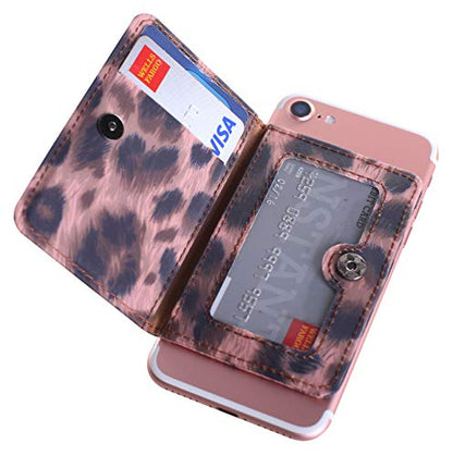 CheapSunday ID Card Holder for Back of Phone Leather Phone Wallet Stick On with Stand Flip Waterproof Leather Adhesive Wallet for Most Cellphones (Leopard Small) - color: Leopard Small