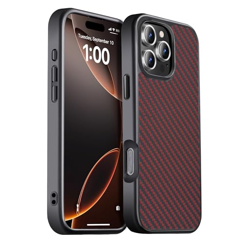 GESIHOPY for iPhone 16 Pro Max Case Carbon Fiber,Fits MagSafe, Military-Grade Drop Cover,Sturdy Carbon Fiber for iPhone 16 Pro Max Phone case,Supports Wireless Charging, Black/Red(Twill) - color: Black/Red(Twill), size: iPhone 16 Pro Max