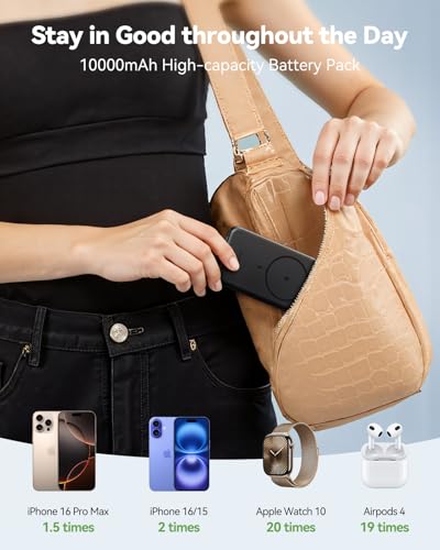 Magnetic Portable Charger for iPhone and Apple Watch, 10000mAh Power Bank