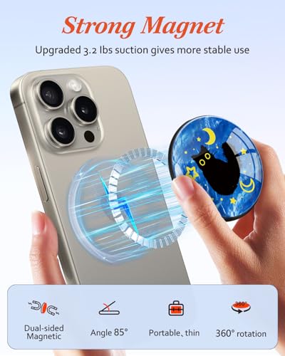 Magnetic Phone Grip, Cute Finger Grip Phone Stand, Cat Stars - color: Cat Stars