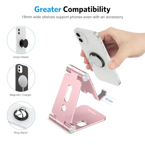 OMOTON Foldable Cell Phone Stand, C4 Portable Aluminum Phone Holder - color: RoseGold