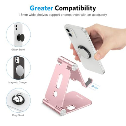 OMOTON Foldable Cell Phone Stand, C4 Portable Aluminum Phone Holder - color: RoseGold