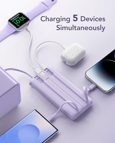 VRURC Portable Charger,4 Built -in Cables Power Bank 10000mAh,Flight-Safe - color: Lavender