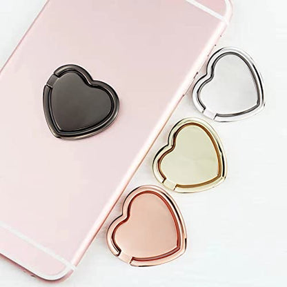 2 Packs Glossy Finish Love Heart Shaped Cell Phone Ring Holder Stand, 360 Degree Rotation Finger Ring Kickstand with Polished Metal Phone Grip (Black)