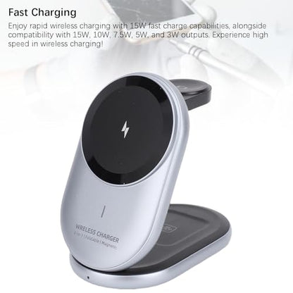 Wireless Charging Station 3 in 1 Magnetic Foldable Stand 15W Fast Charger for Phone Watch Earbuds