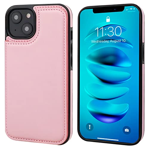 ONETOP for iPhone 14 Plus Wallet Case with Credit Card Holder,Pink | Kickstand,ID/Cash Holder,Case Wallet with Card Slots,Double Magnetic Clasp,Durable PU Leather Shockproof Cover for Women Men - color: Pink