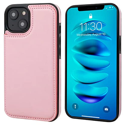 ONETOP for iPhone 14 Plus Wallet Case with Credit Card Holder,Pink | Kickstand,ID/Cash Holder,Case Wallet with Card Slots,Double Magnetic Clasp,Durable PU Leather Shockproof Cover for Women Men - color: Pink