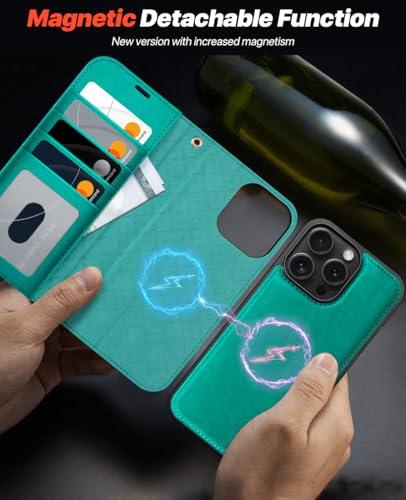 OCASE for iPhone 16 Pro Max Case Detachable Wallet Case with Card Holder, 2 in 1 Pu Leather Flip Folio with RFID Blocking Stand Wrist Strap Shockproof Phone Cover 6.9 Inch 2024, Blue Green - color: Blue Green, size: iPhone 16 Pro Max