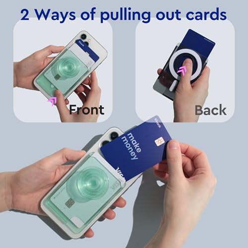 On The Grip Multi Functional Magnetic Phone Wallet with Expanding Phone Grip Kickstand Compatible with Magsafe Including Adapter Ring Phone Card Holder (Mint)