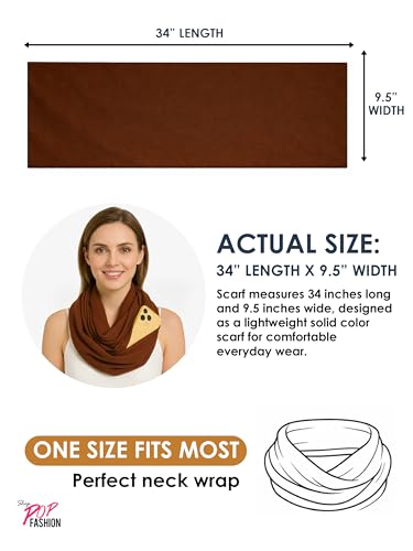 Pop Fashion Solid Color Hidden Zipper Pocket Scarf - Fashion Scarf for Women - All Seasons - color: Brown