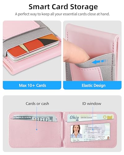 For Magsafe Wallet Stand, 10 Cards Holder, RFID Blocking | Strongest Magnetic Wallet for iPhone 17/16/15/14/13/12 Series, Adjustable Stand, ID Window, 4 Card Slots, Vegan Leather, Pink - color: Pink
